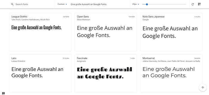 1. google fonts auswahl