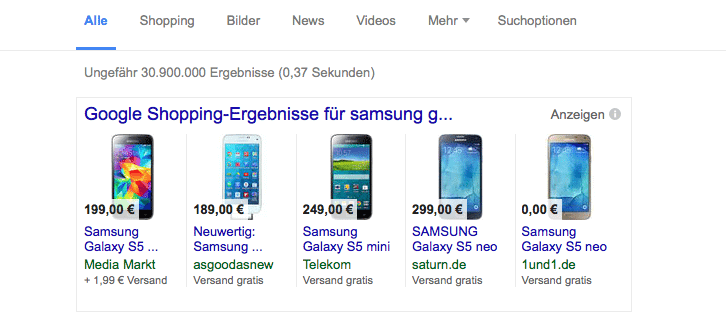 Google Shopping Anzeige