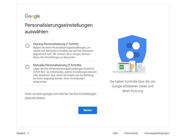 google konto erstellen personalisierung