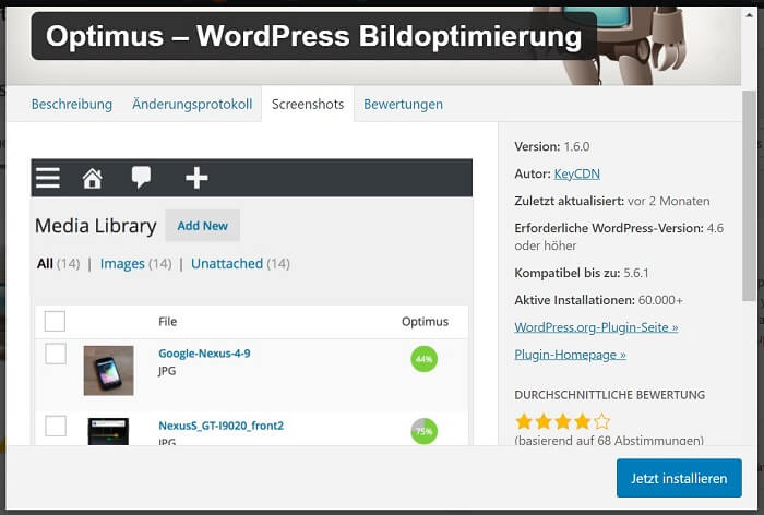 Optimus WordPress Bildoptimierung