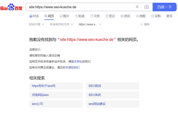 Erfolglose Site-Abfrage auf Baidu