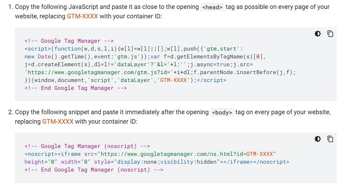google tag manager integration code