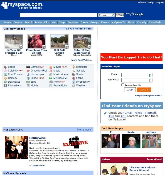 MySpace im Februar 2008 - Layout und Design